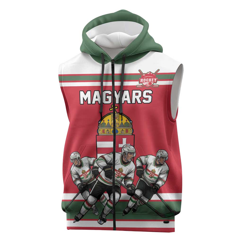 Hungary Hockey Custom Sleeveless Zip Hoodie Magyars Pride National Team