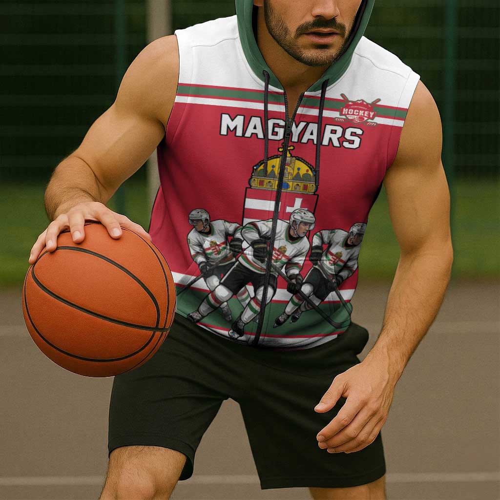 Hungary Hockey Custom Sleeveless Zip Hoodie Magyars Pride National Team