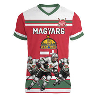 Hungary Hockey Custom Women V-Neck T-Shirt Magyars Pride National Team