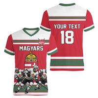 Hungary Hockey Custom Women V-Neck T-Shirt Magyars Pride National Team