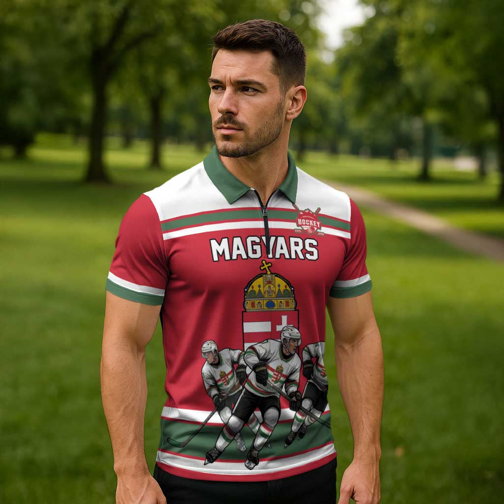 Hungary Hockey Custom Zipper Polo Shirt Magyars Pride National Team