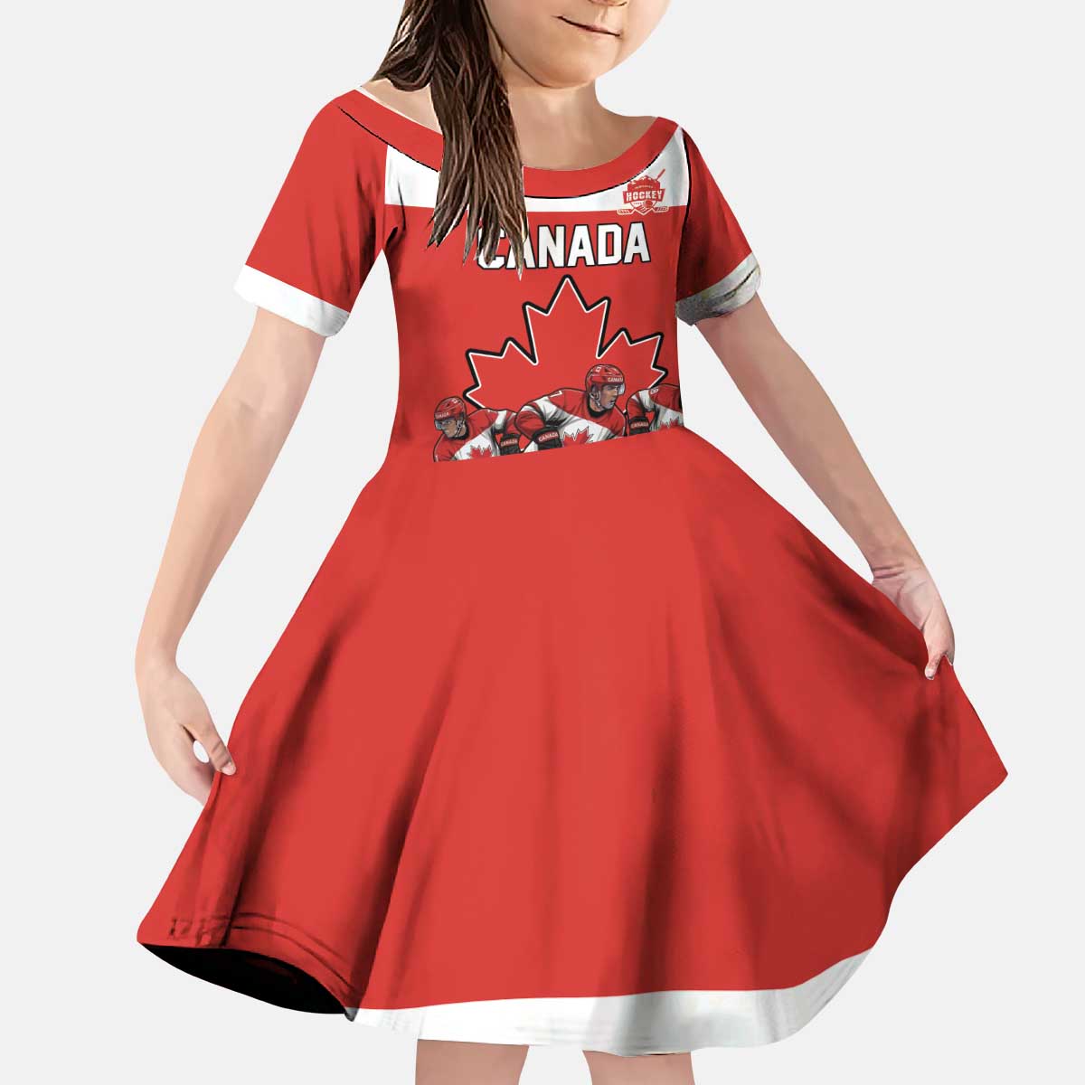 Canada Hockey Custom Kid Short Sleeve Dress Maple Leaf Northern Pride