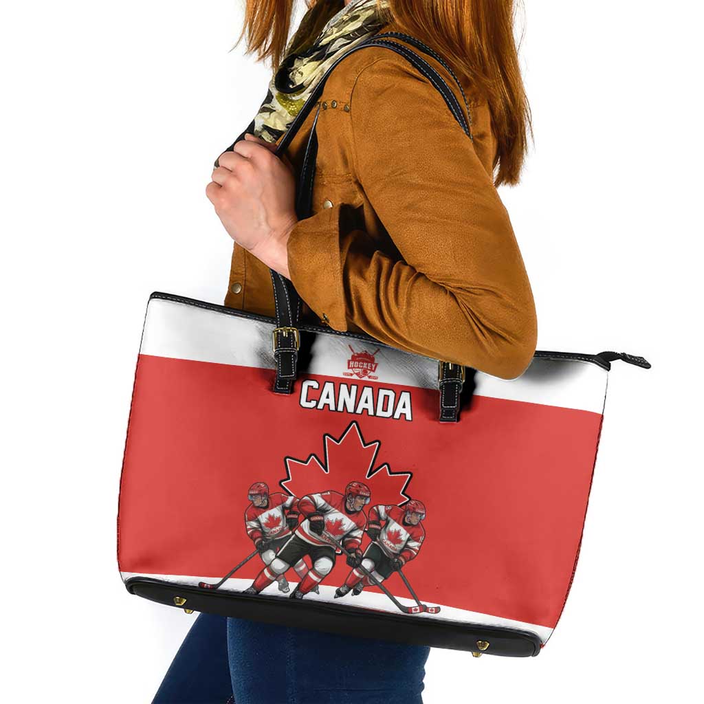 Canada Hockey Leather Tote Bag Maple Leaf Northern Pride