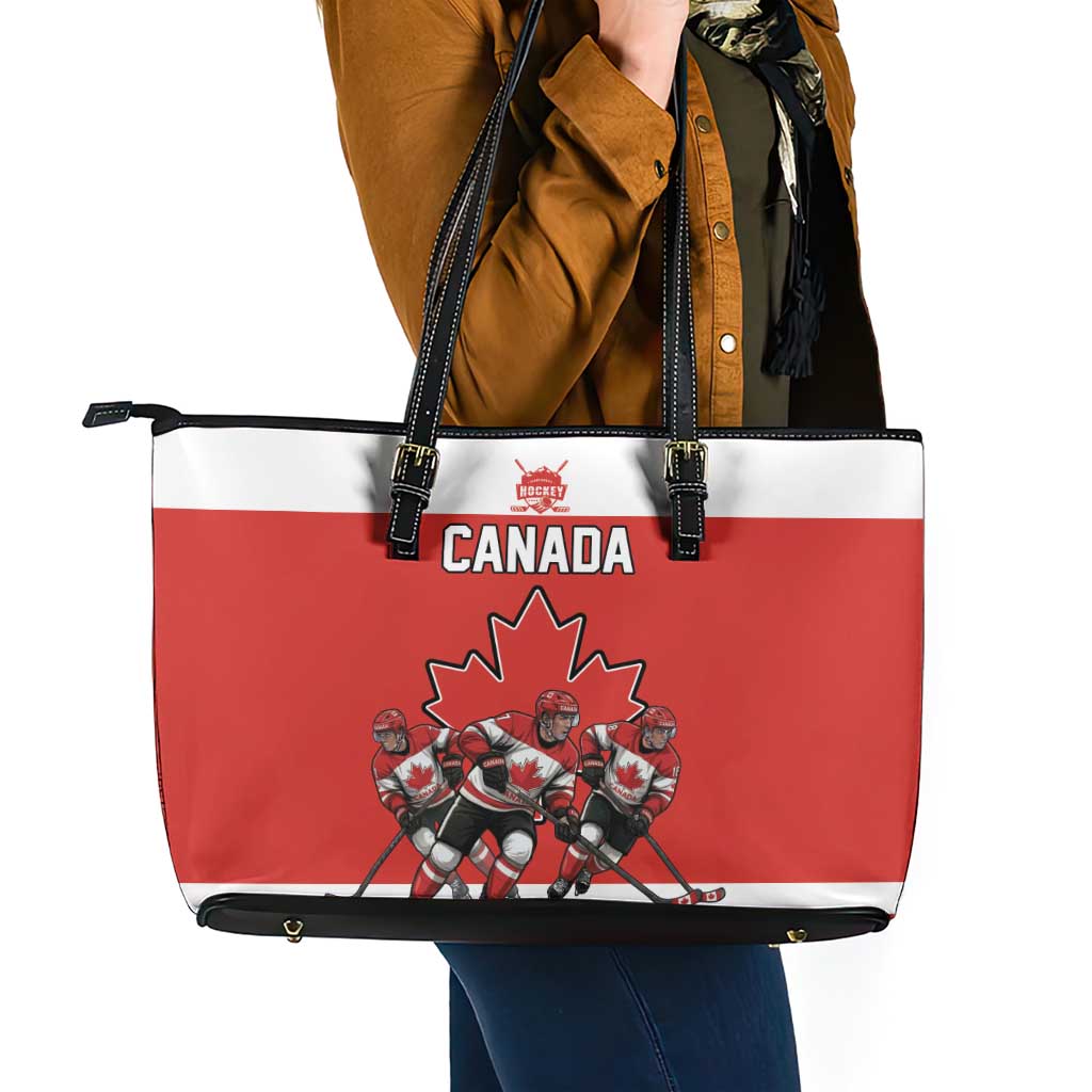 Canada Hockey Leather Tote Bag Maple Leaf Northern Pride