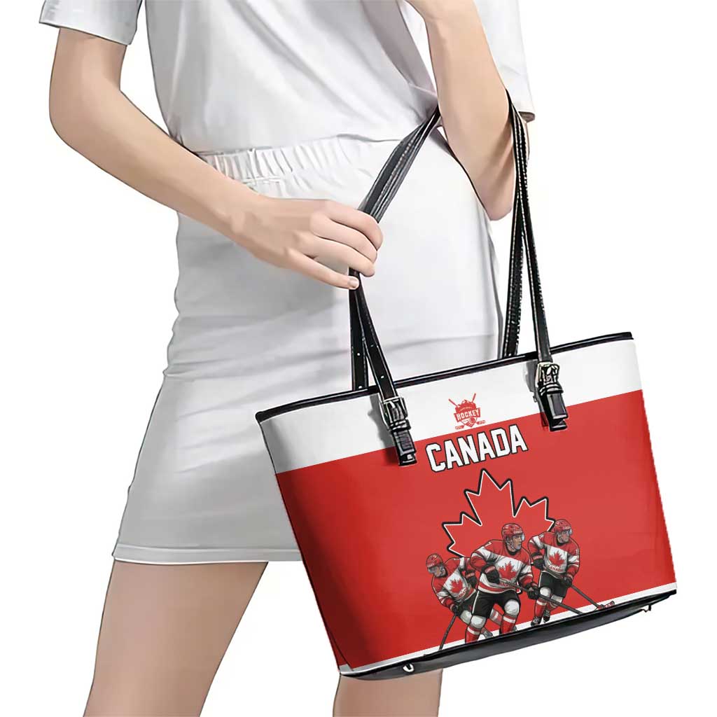 Canada Hockey Leather Tote Bag Maple Leaf Northern Pride