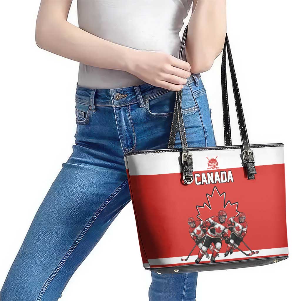 Canada Hockey Leather Tote Bag Maple Leaf Northern Pride