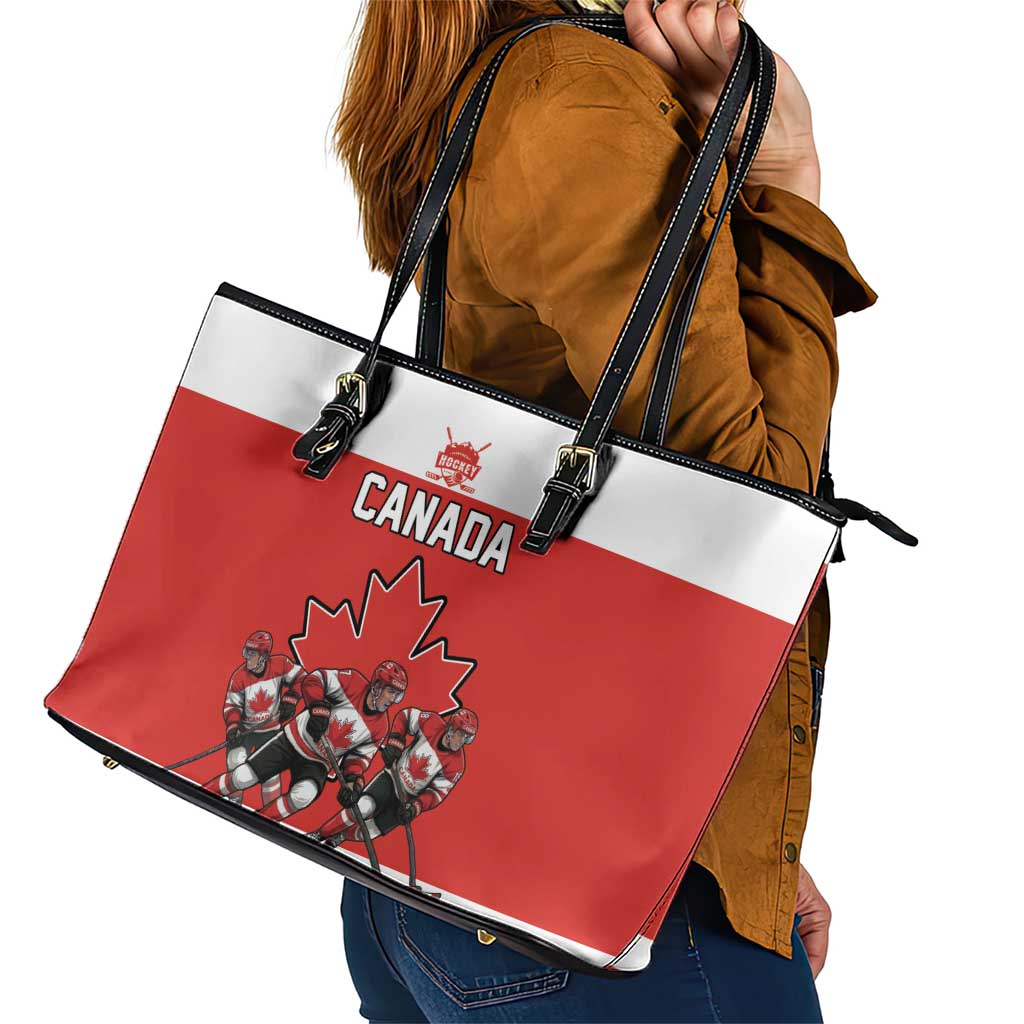 Canada Hockey Leather Tote Bag Maple Leaf Northern Pride