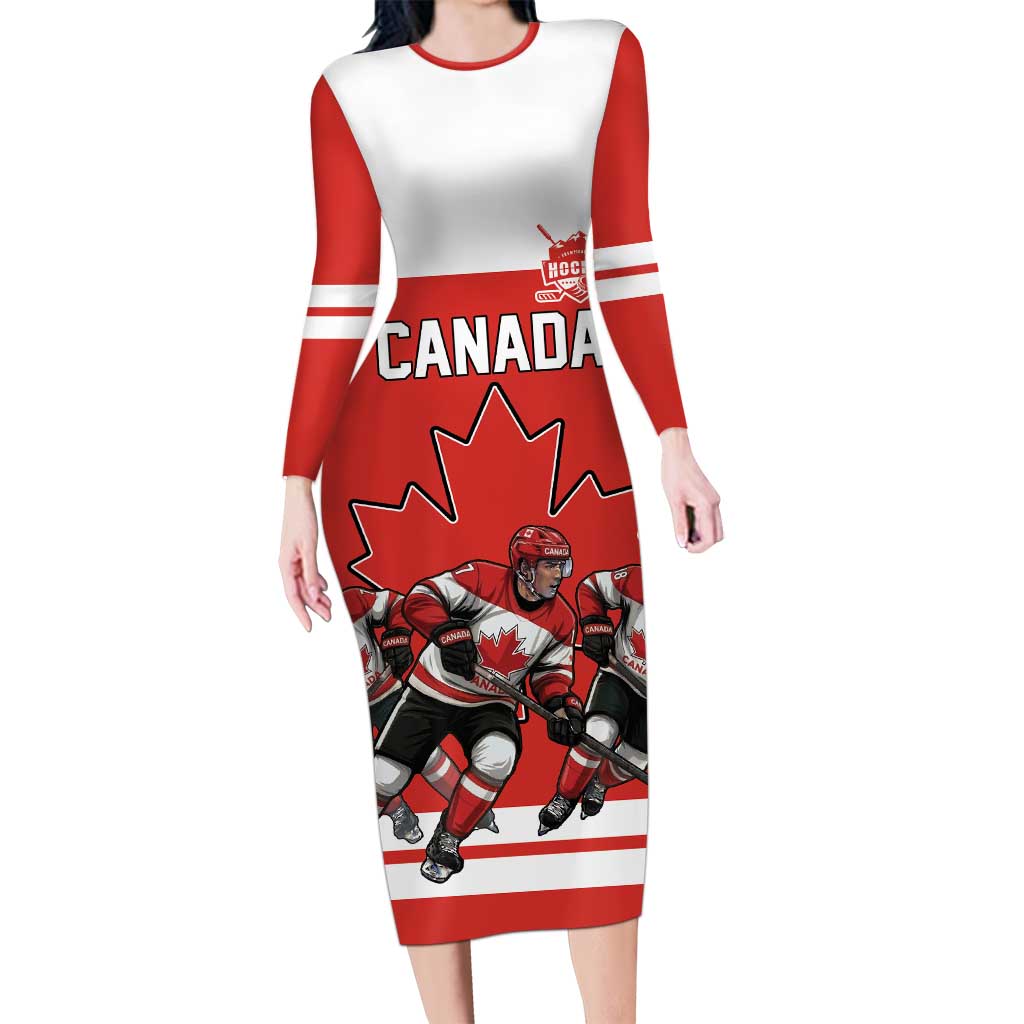 Canada Hockey Custom Long Sleeve Bodycon Dress Maple Leaf Northern Pride