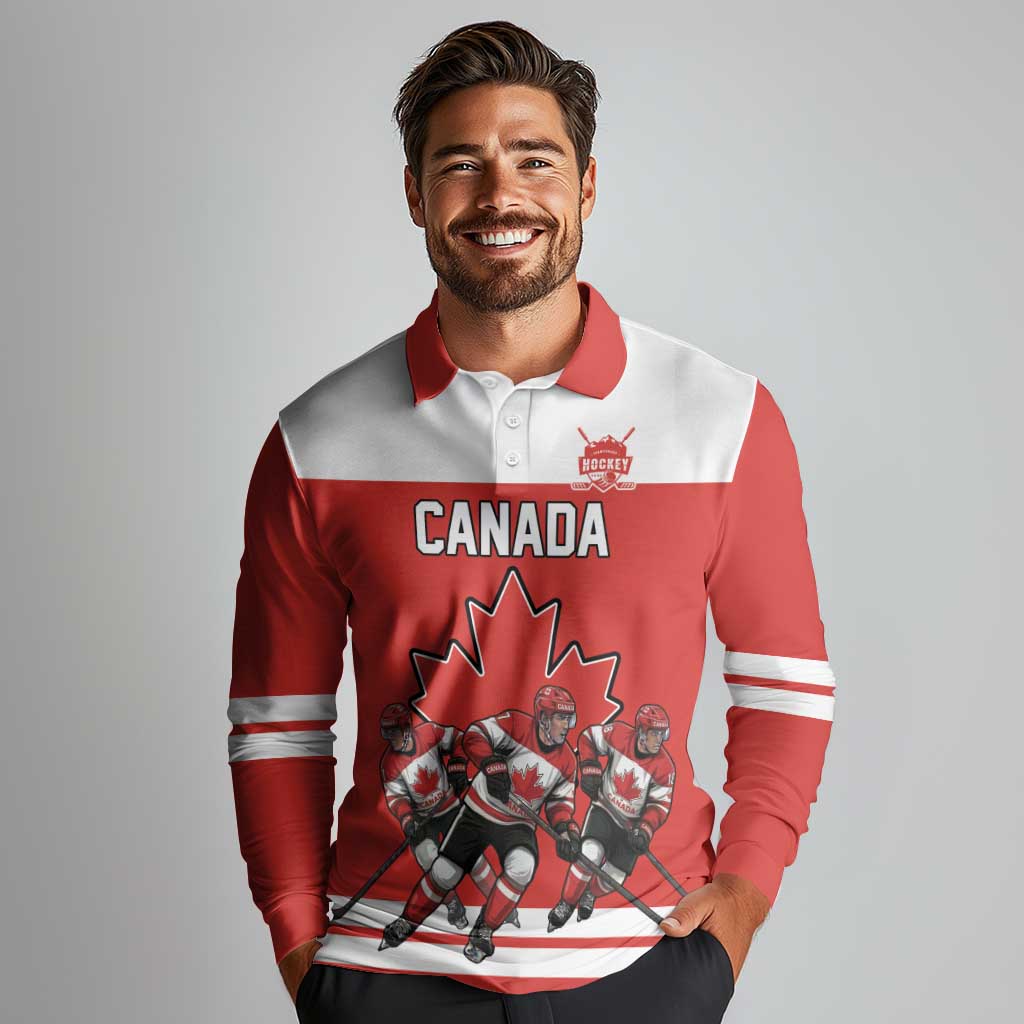 Canada Hockey Custom Long Sleeve Polo Shirt Maple Leaf Northern Pride