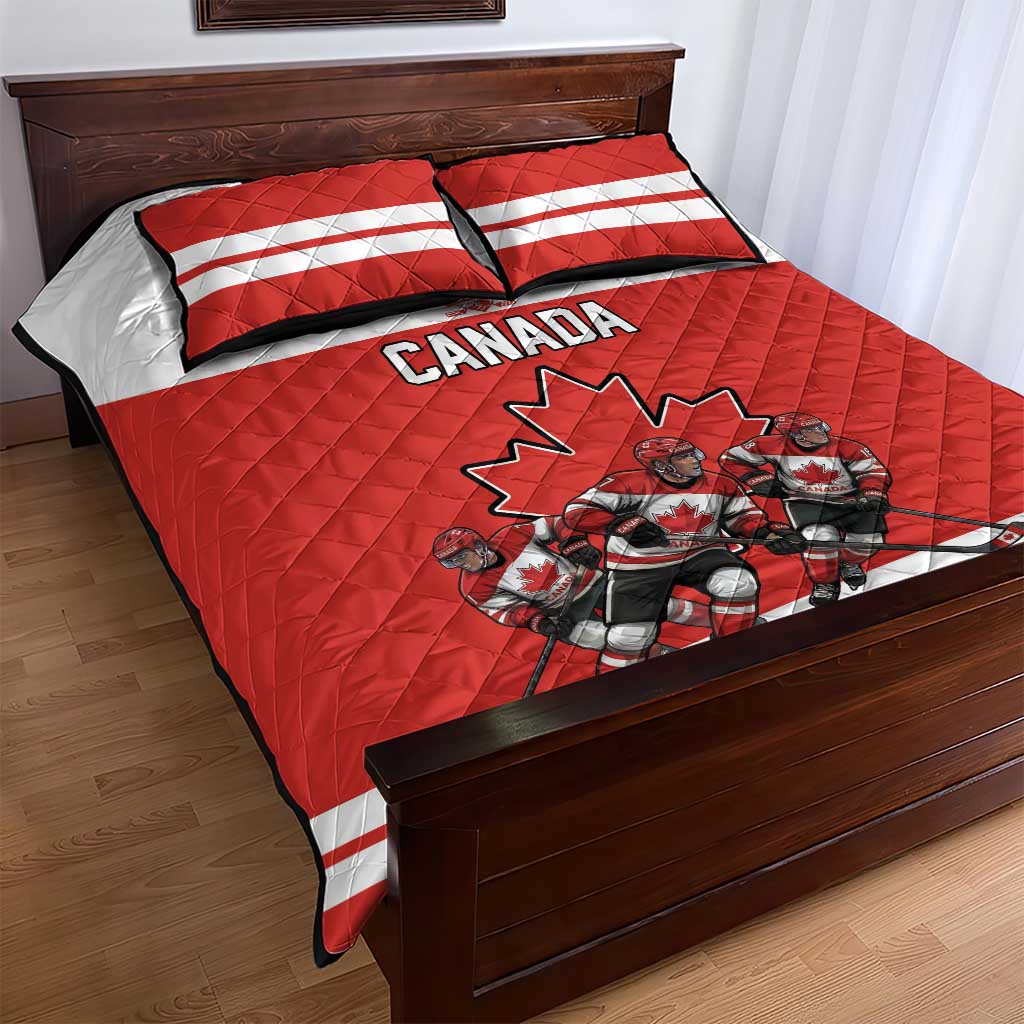 Canada Hockey Quilt Bed Set Maple Leaf Northern Pride