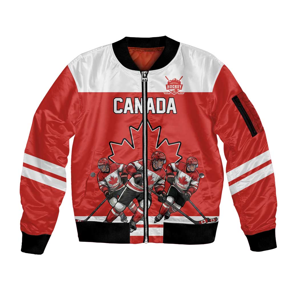 Canada Hockey Custom Sleeve Zip Bomber Jacket Maple Leaf Northern Pride