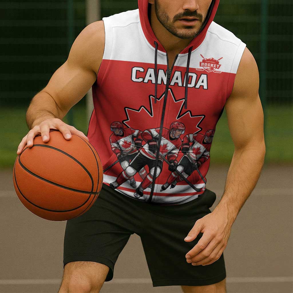 Canada Hockey Custom Sleeveless Zip Hoodie Maple Leaf Northern Pride