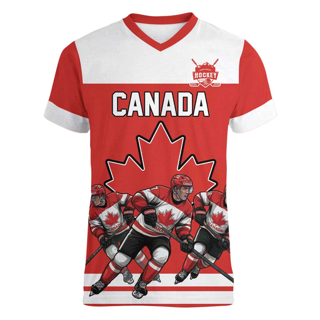 Canada Hockey Custom Women V-Neck T-Shirt Maple Leaf Northern Pride