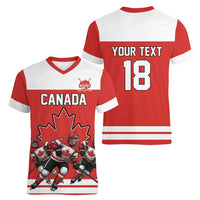 Canada Hockey Custom Women V-Neck T-Shirt Maple Leaf Northern Pride
