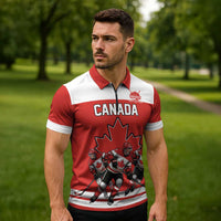 Canada Hockey Custom Zipper Polo Shirt Maple Leaf Northern Pride