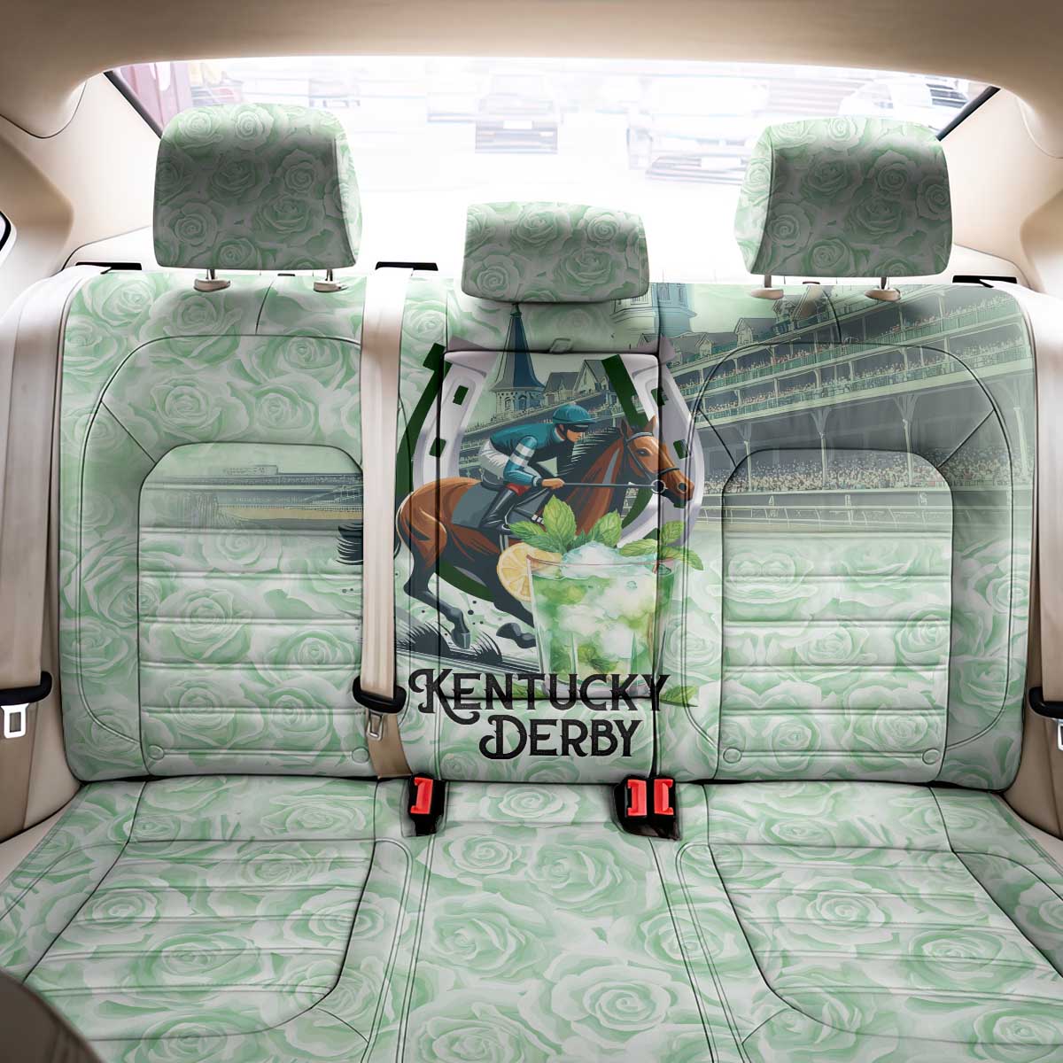 Kentucky Horse Racing Back Car Seat Cover Mint Julep Run For The Roses Art