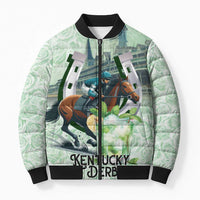 Kentucky Horse Racing Bomber Puffer Jacket Mint Julep Run For The Roses Art