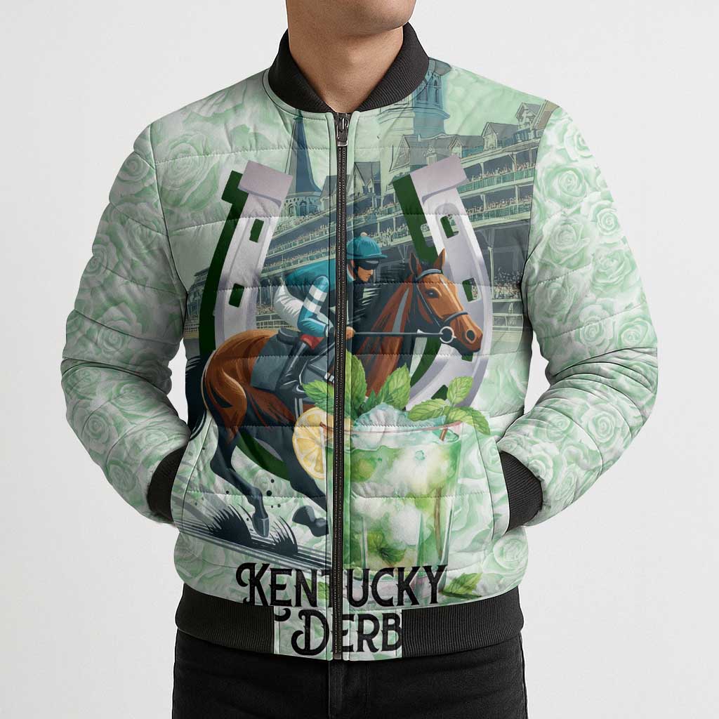 Kentucky Horse Racing Bomber Puffer Jacket Mint Julep Run For The Roses Art