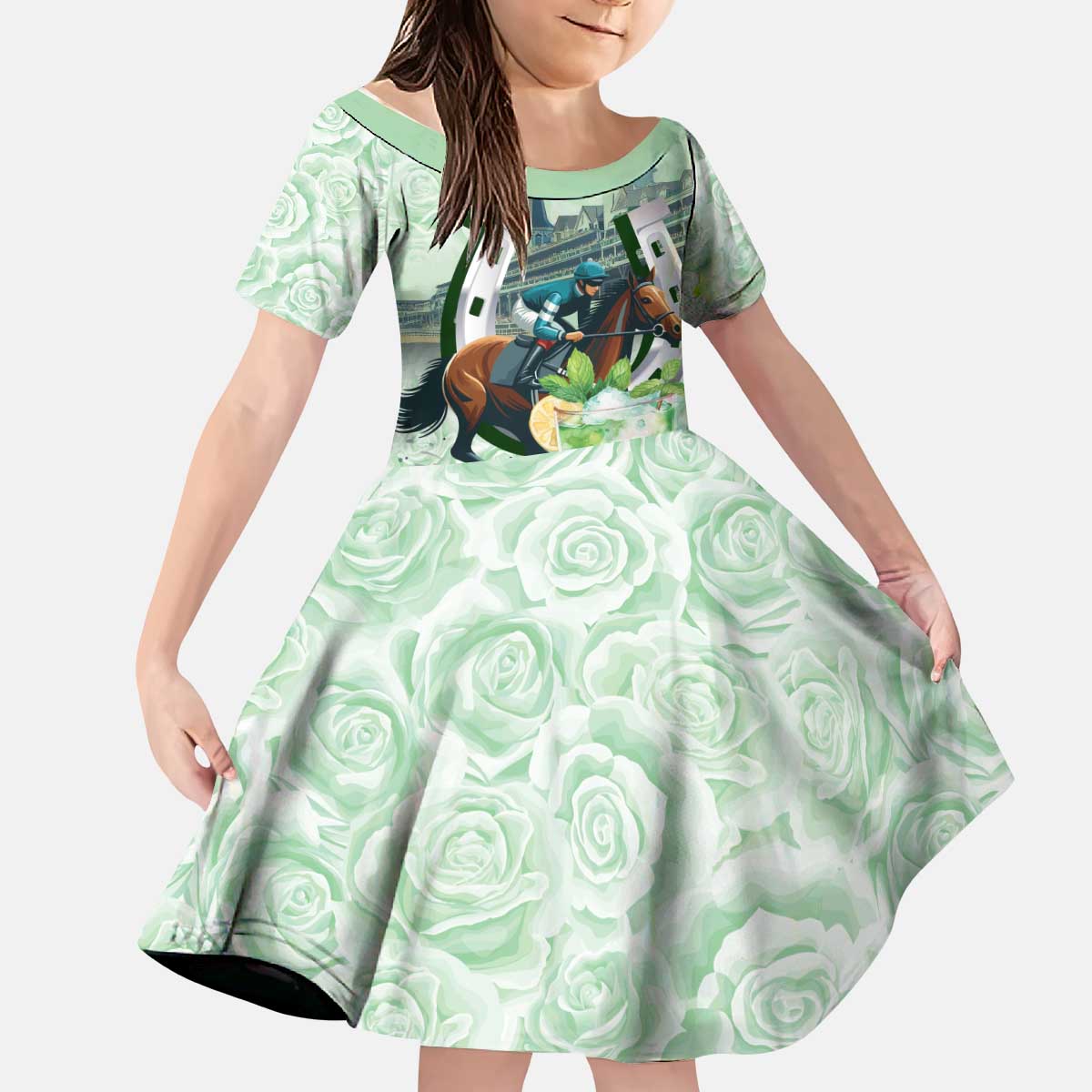 Kentucky Horse Racing Kid Short Sleeve Dress Mint Julep Run For The Roses Art