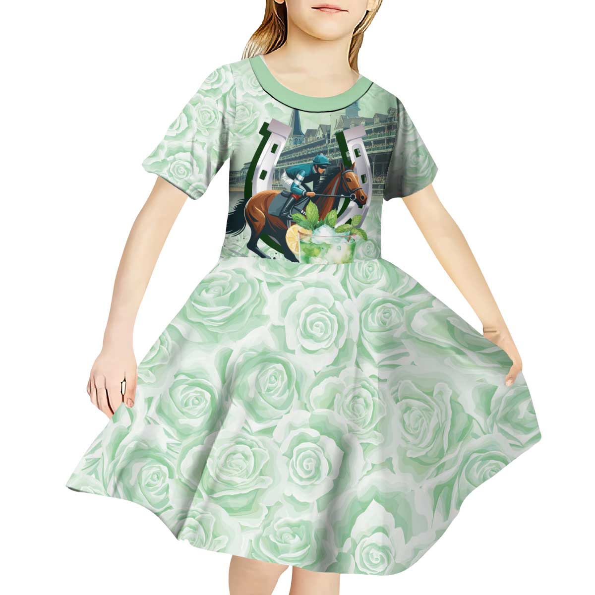 Kentucky Horse Racing Kid Short Sleeve Dress Mint Julep Run For The Roses Art
