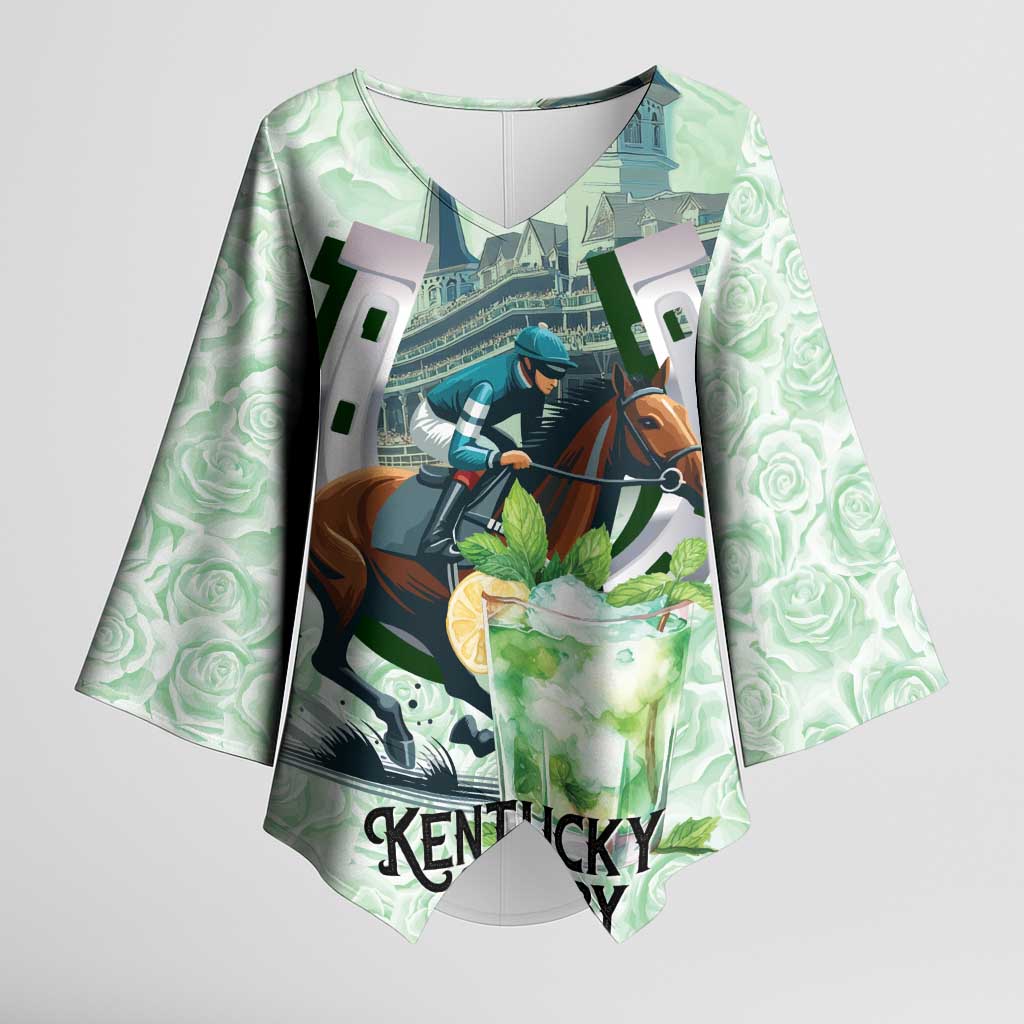 Kentucky Horse Racing Kimono Sleeve Blouse Mint Julep Run For The Roses Art