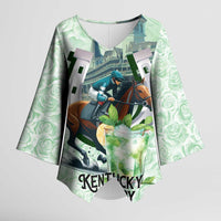 Kentucky Horse Racing Kimono Sleeve Blouse Mint Julep Run For The Roses Art