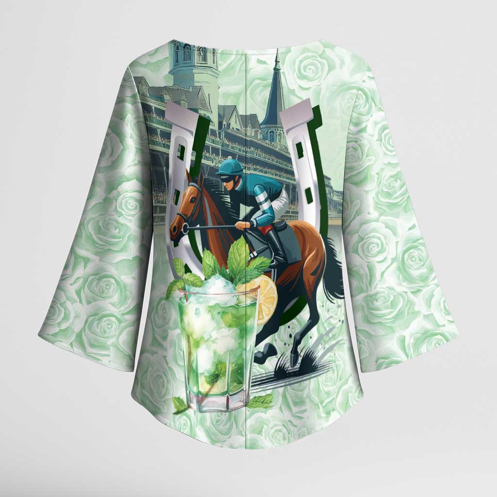 Kentucky Horse Racing Kimono Sleeve Blouse Mint Julep Run For The Roses Art