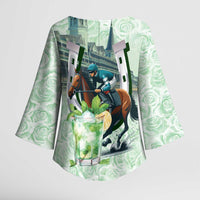 Kentucky Horse Racing Kimono Sleeve Blouse Mint Julep Run For The Roses Art
