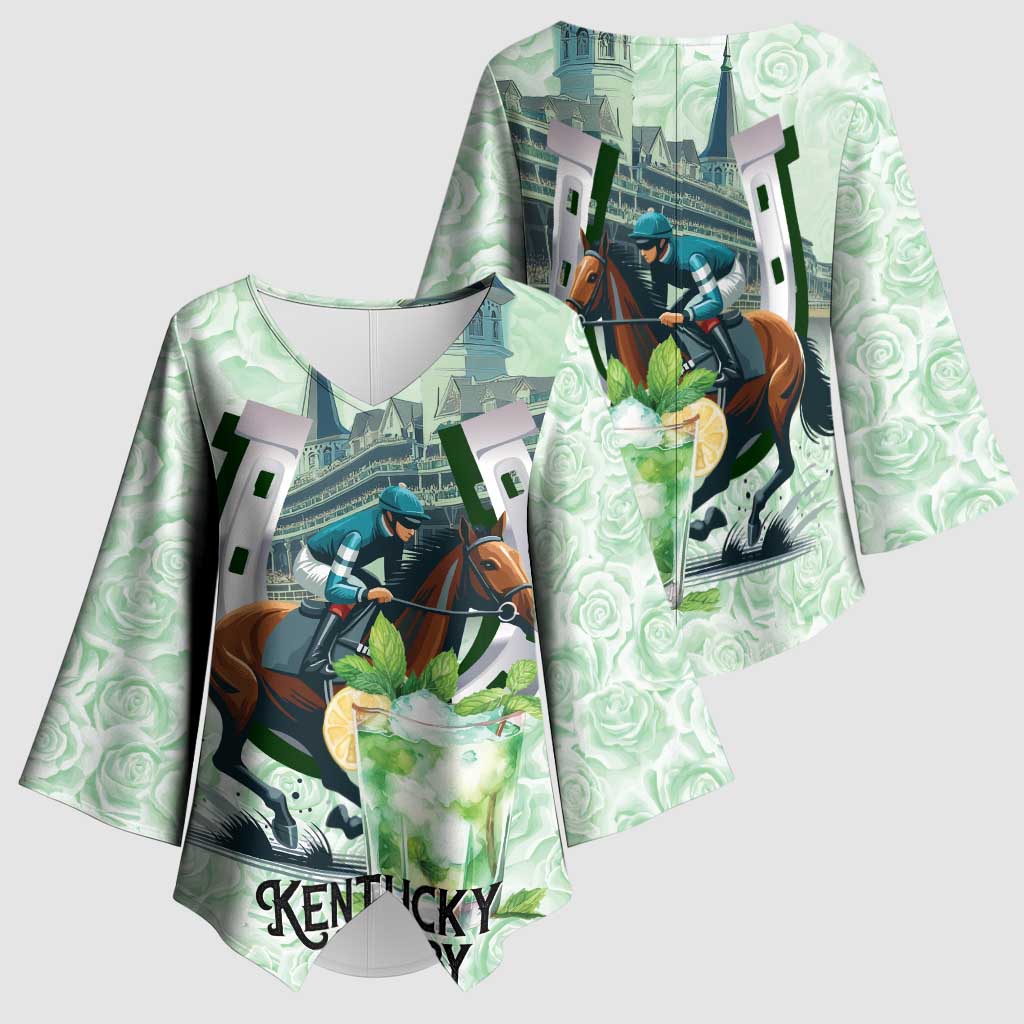 Kentucky Horse Racing Kimono Sleeve Blouse Mint Julep Run For The Roses Art