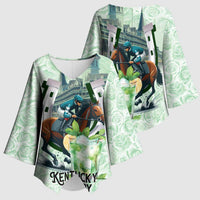 Kentucky Horse Racing Kimono Sleeve Blouse Mint Julep Run For The Roses Art