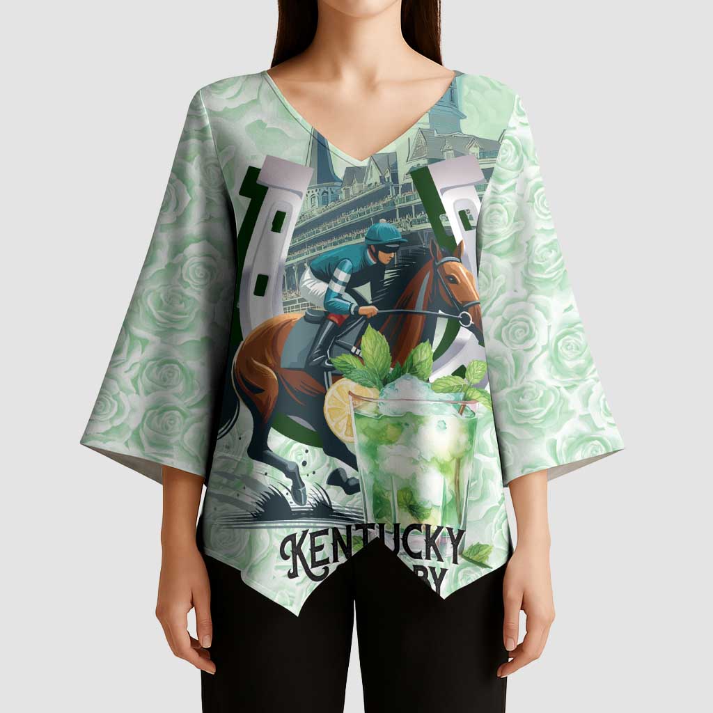 Kentucky Horse Racing Kimono Sleeve Blouse Mint Julep Run For The Roses Art
