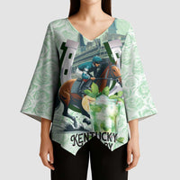 Kentucky Horse Racing Kimono Sleeve Blouse Mint Julep Run For The Roses Art
