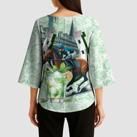 Kentucky Horse Racing Kimono Sleeve Blouse Mint Julep Run For The Roses Art