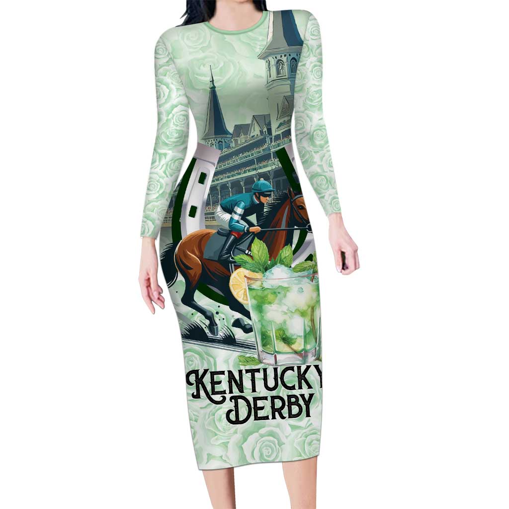 Kentucky Horse Racing Long Sleeve Bodycon Dress Mint Julep Run For The Roses Art