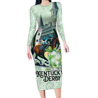 Kentucky Horse Racing Long Sleeve Bodycon Dress Mint Julep Run For The Roses Art