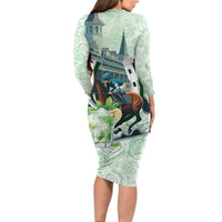 Kentucky Horse Racing Long Sleeve Bodycon Dress Mint Julep Run For The Roses Art