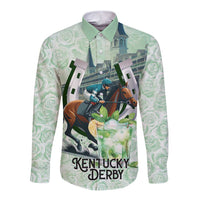 Kentucky Horse Racing Long Sleeve Button Shirt Mint Julep Run For The Roses Art
