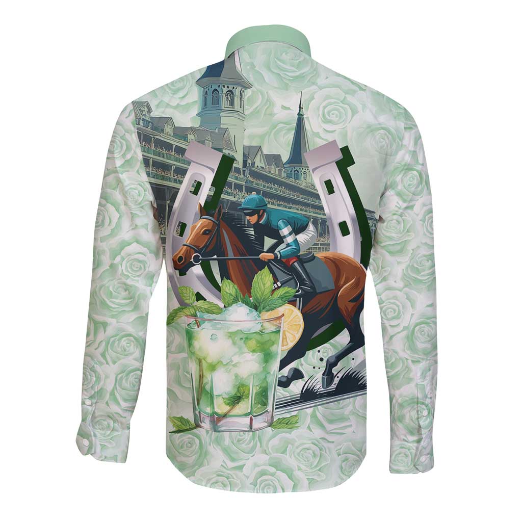 Kentucky Horse Racing Long Sleeve Button Shirt Mint Julep Run For The Roses Art