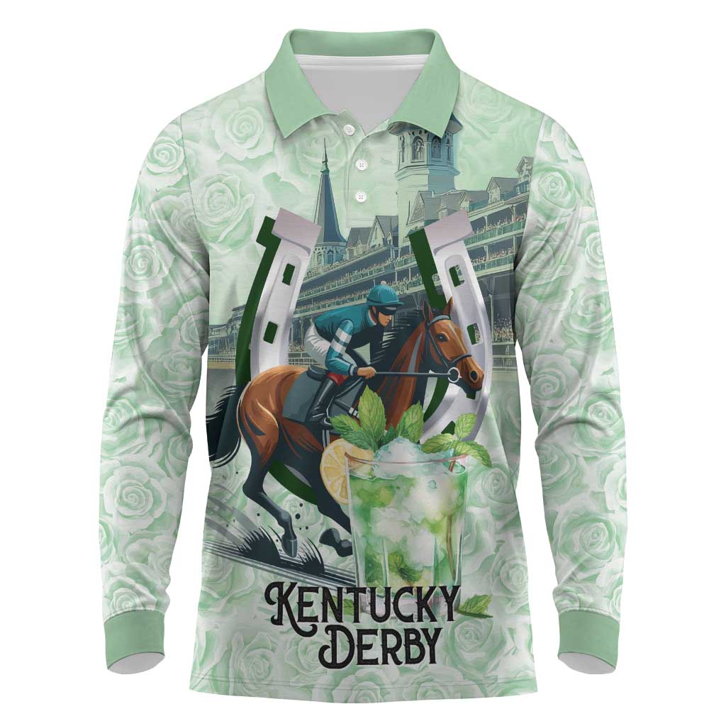 Kentucky Horse Racing Long Sleeve Polo Shirt Mint Julep Run For The Roses Art