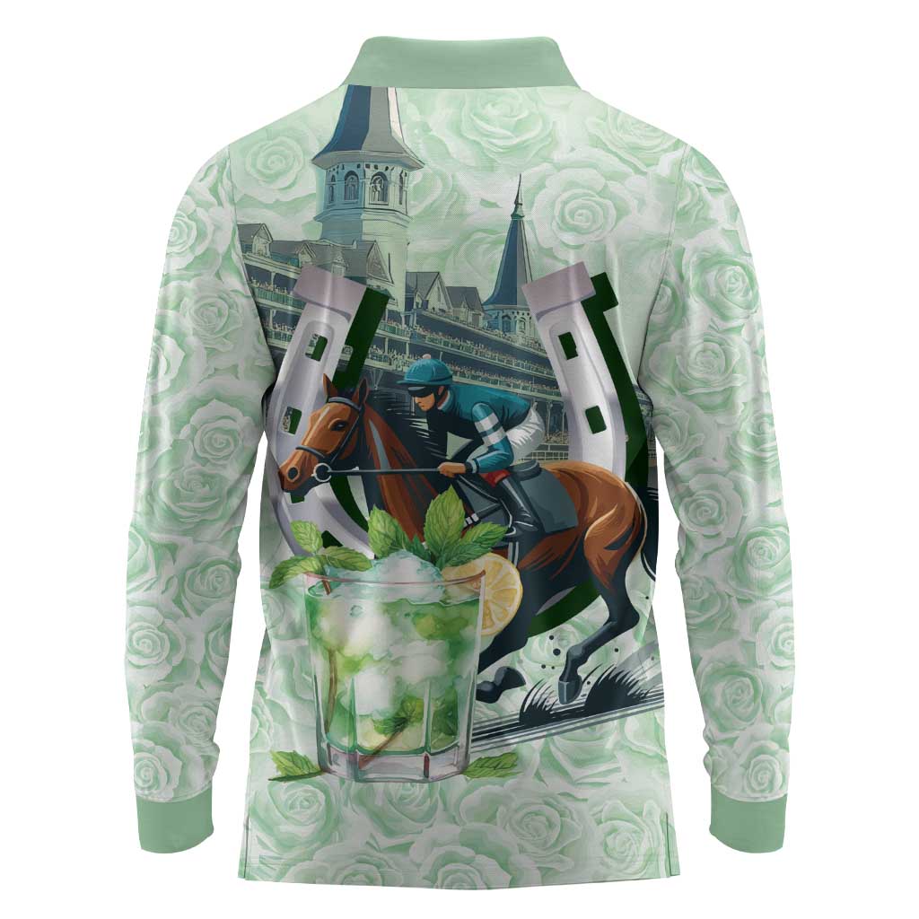 Kentucky Horse Racing Long Sleeve Polo Shirt Mint Julep Run For The Roses Art
