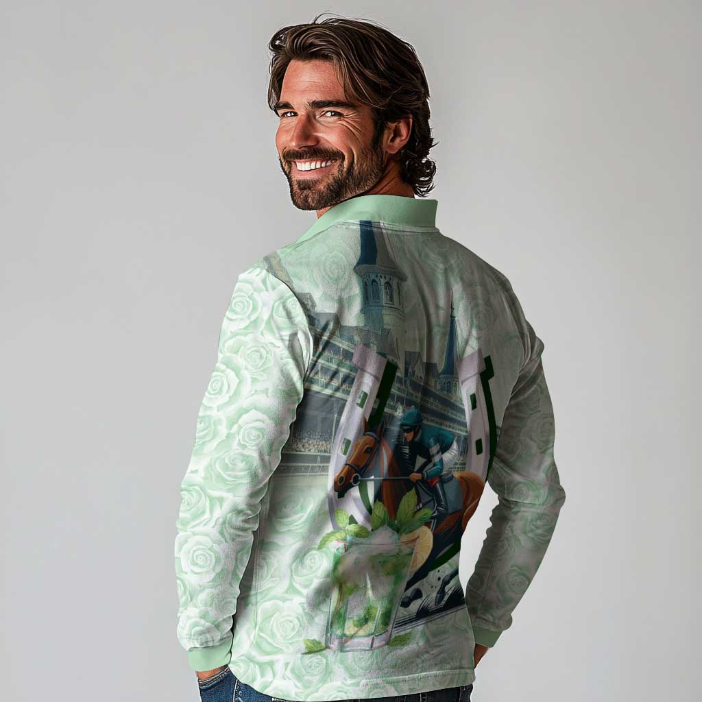Kentucky Horse Racing Long Sleeve Polo Shirt Mint Julep Run For The Roses Art