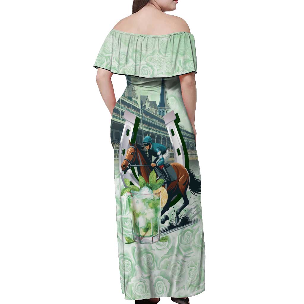 Kentucky Horse Racing Off Shoulder Maxi Dress Mint Julep Run For The Roses Art
