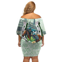 Kentucky Horse Racing Off Shoulder Short Dress Mint Julep Run For The Roses Art