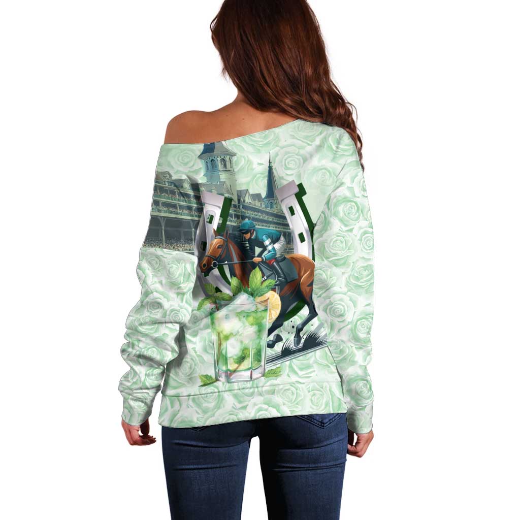 Kentucky Horse Racing Off Shoulder Sweater Mint Julep Run For The Roses Art