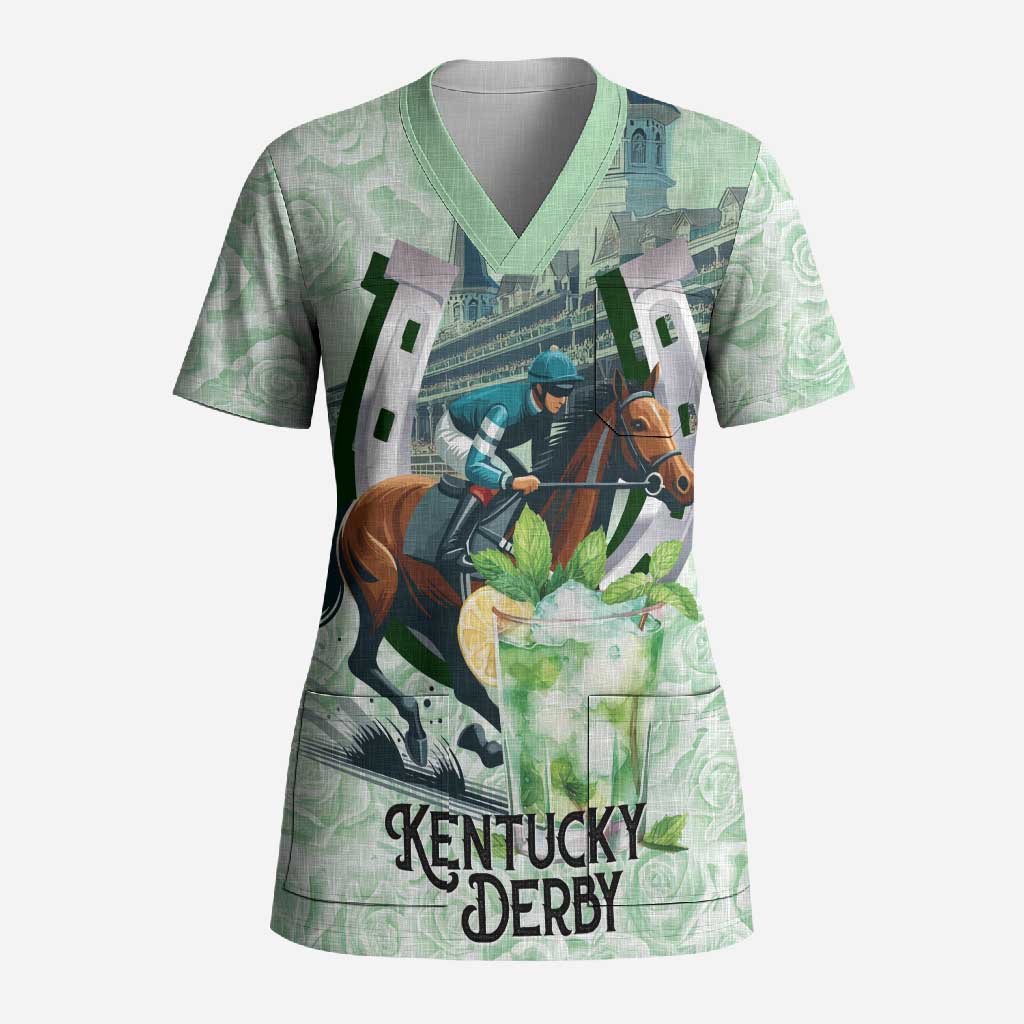 Kentucky Horse Racing Scrub Top Mint Julep Run For The Roses Art