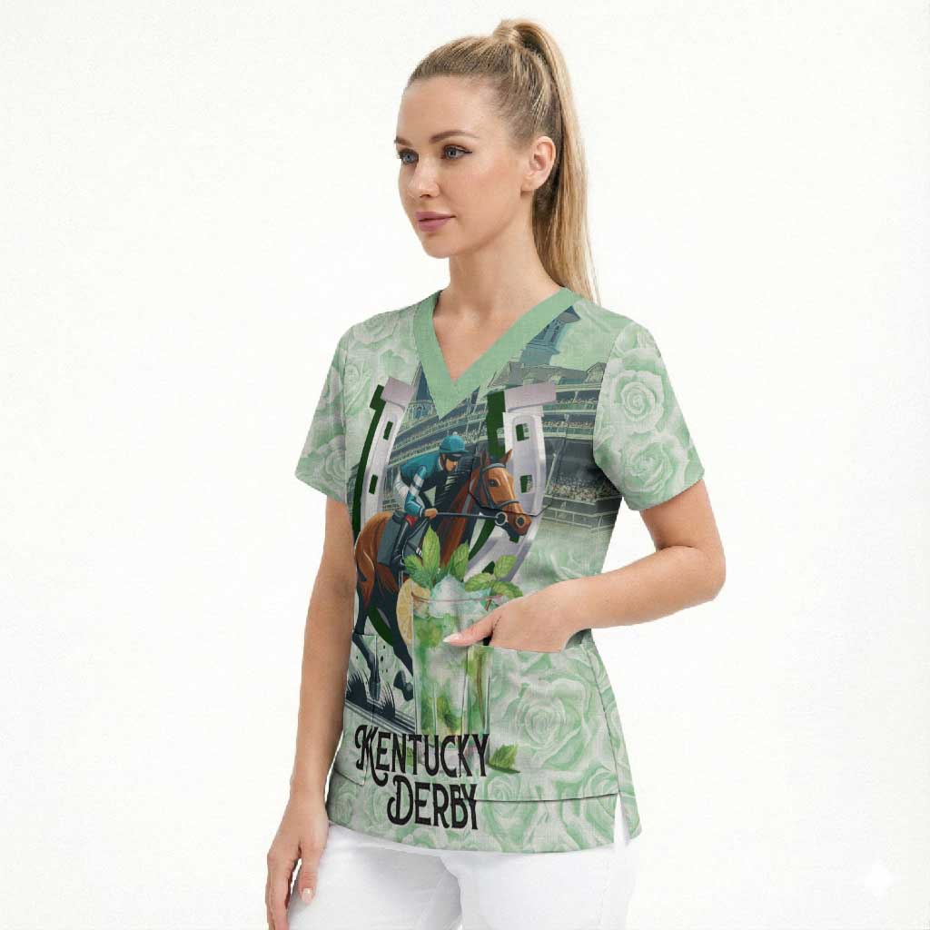 Kentucky Horse Racing Scrub Top Mint Julep Run For The Roses Art