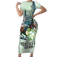 Kentucky Horse Racing Short Sleeve Bodycon Dress Mint Julep Run For The Roses Art