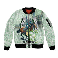 Kentucky Horse Racing Sleeve Zip Bomber Jacket Mint Julep Run For The Roses Art