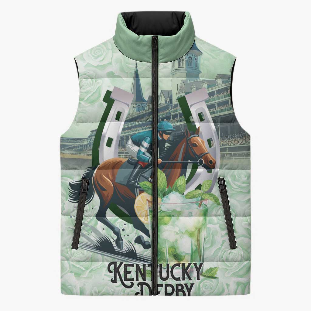 Kentucky Horse Racing Sleeveless Puffer Jacket Mint Julep Run For The Roses Art