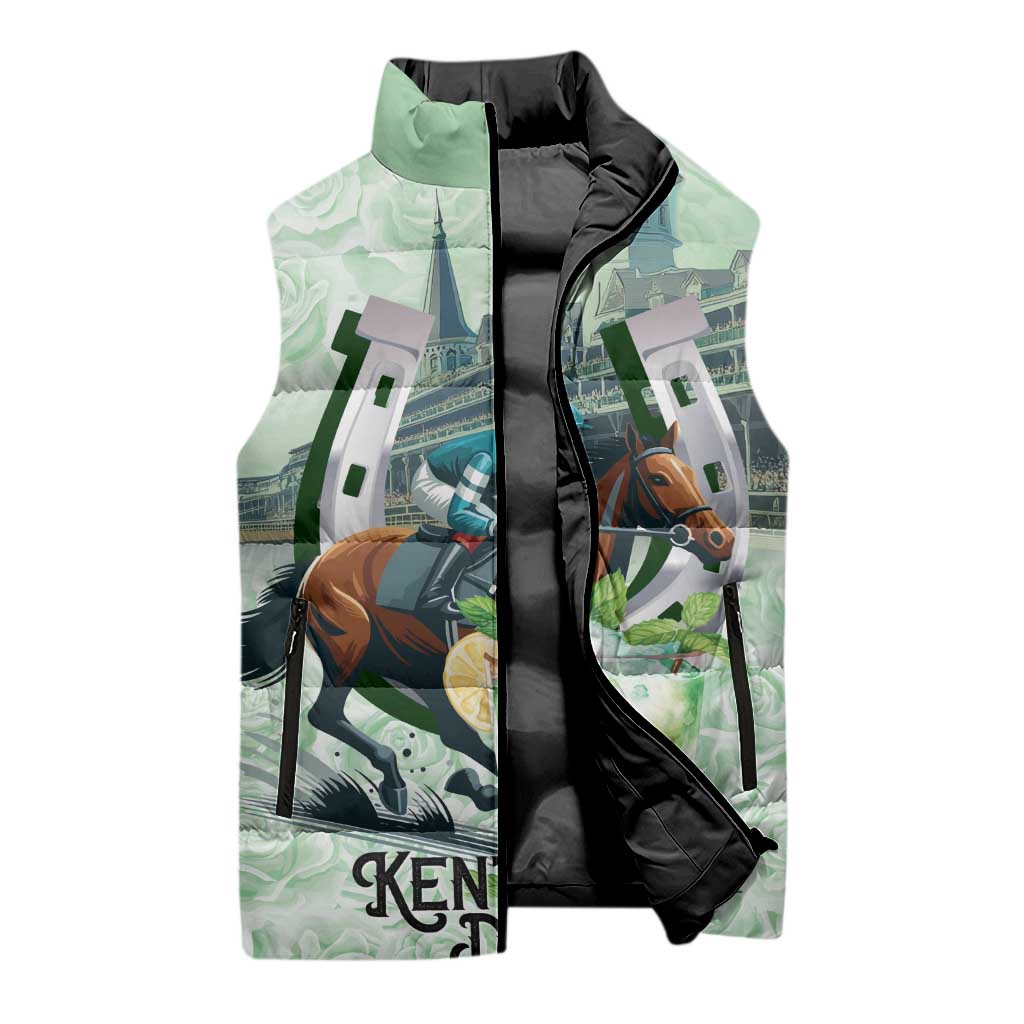 Kentucky Horse Racing Sleeveless Puffer Jacket Mint Julep Run For The Roses Art